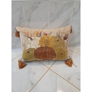 Beautiful Fall Pumkins And Sinflowers Velvet Throw Pillow 12"x20"